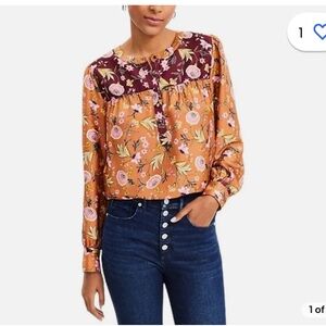 LOFT Mixed Print Henley Blouse.